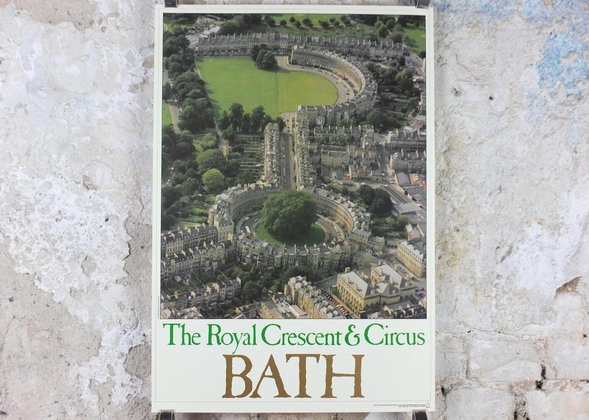 1970s Bath Travel Poster Royal Crescent & Circus, Tourist Information Centre, Avon, Somerset, England, United Kingdom, travel wall art decor