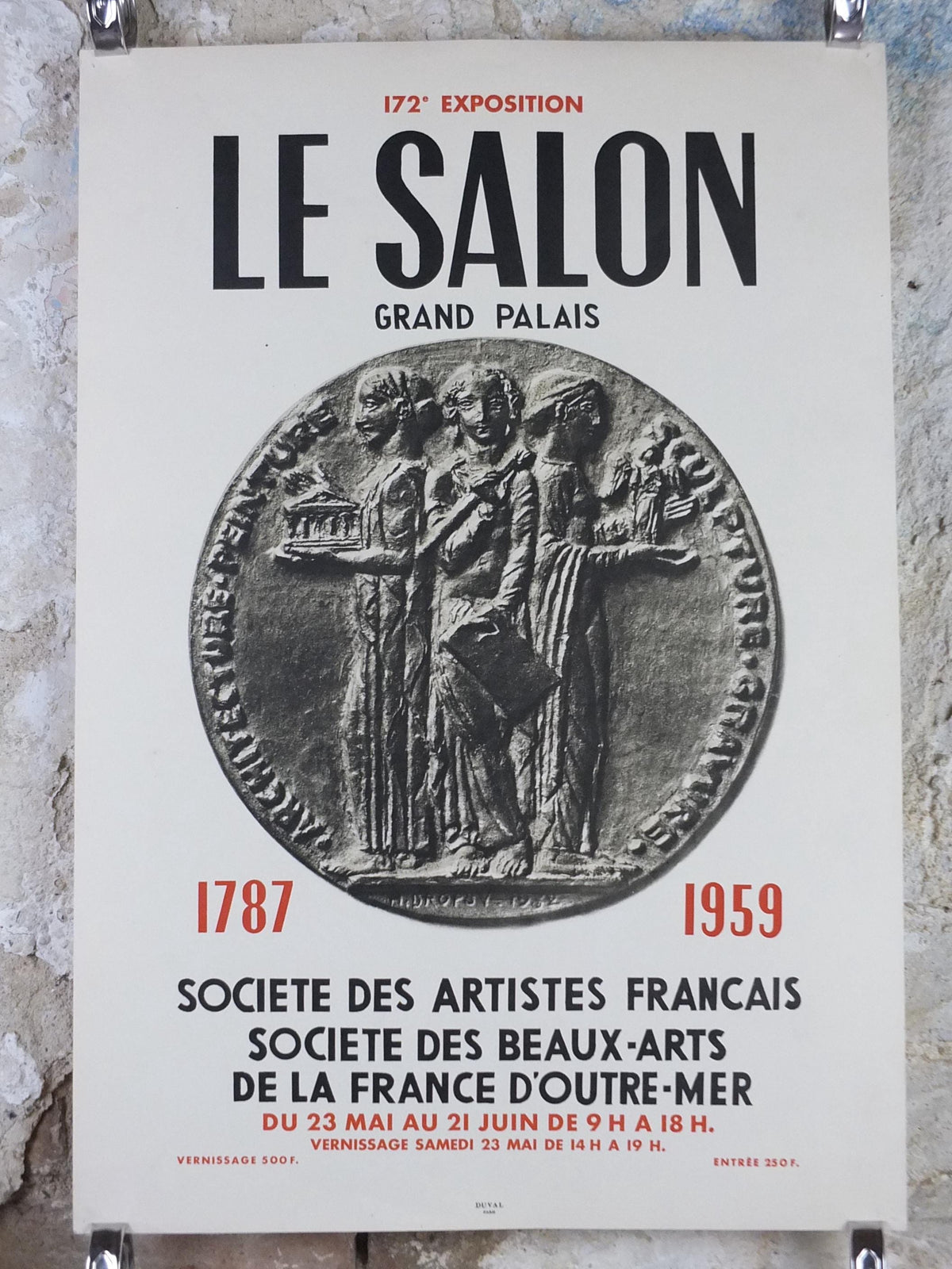1959 French Fine Arts Anniversary Poster, Grand Palais, coin medallion, artist gallery exhibition wall art decor