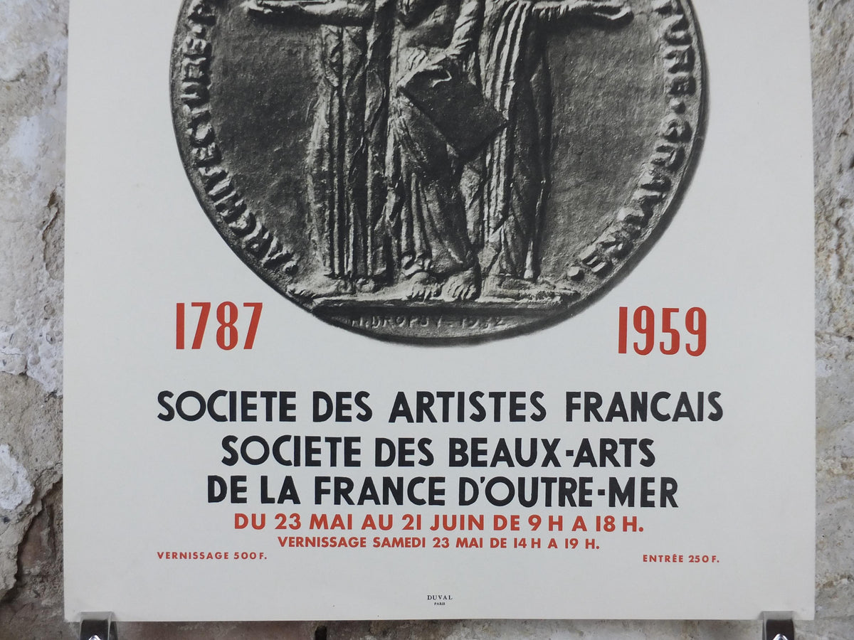 1959 French Fine Arts Anniversary Poster, Grand Palais, coin medallion, artist gallery exhibition wall art decor