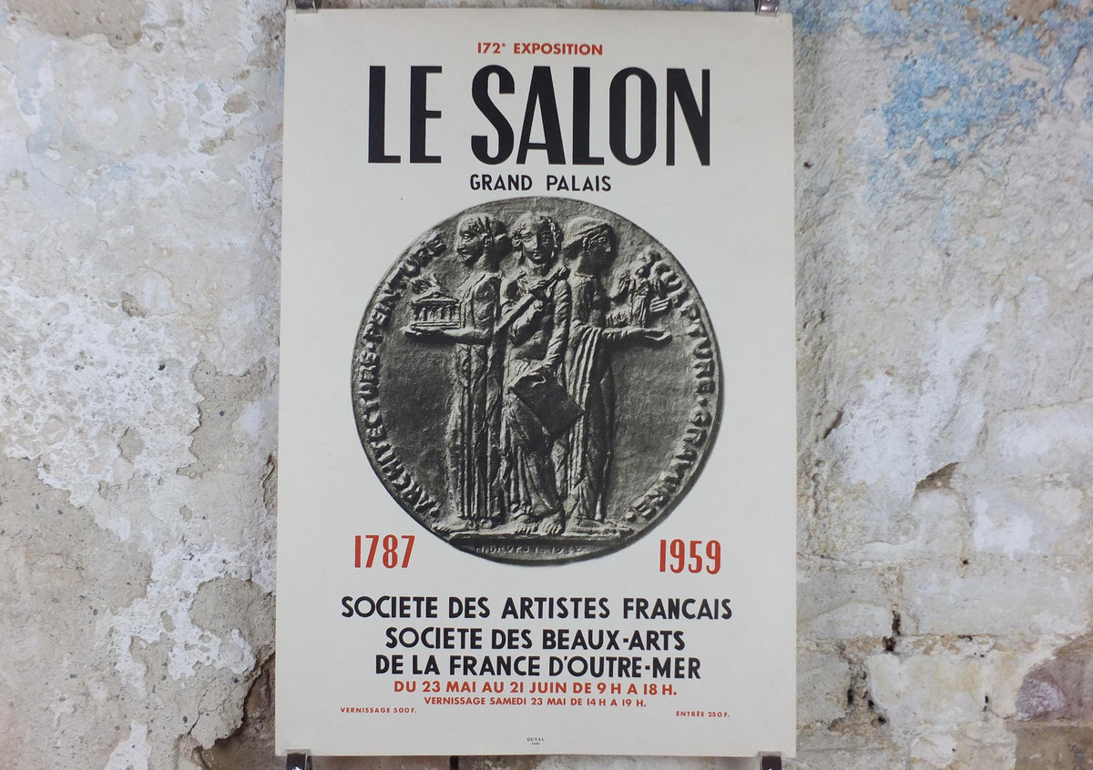 1959 French Fine Arts Anniversary Poster, Grand Palais, coin medallion, artist gallery exhibition wall art decor