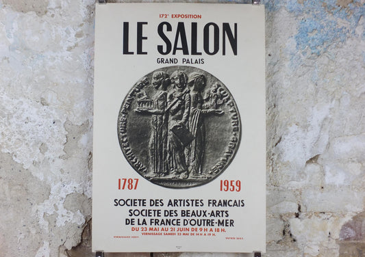 1959 French Fine Arts Anniversary Poster, Grand Palais, coin medallion, artist gallery exhibition wall art decor
