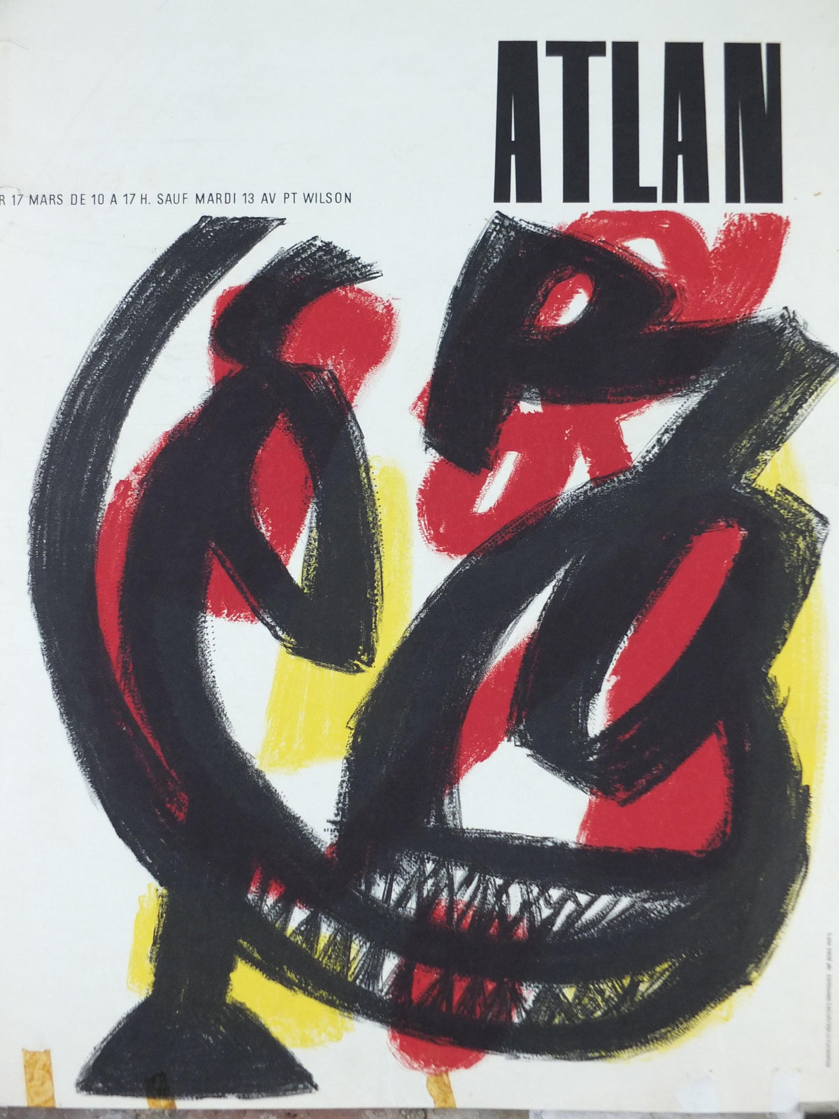 1963 Jean Michel Atlan Poster, Abstract Composition, Cobra Group, avant-garde movement artist gallery exhibition, wall art decor