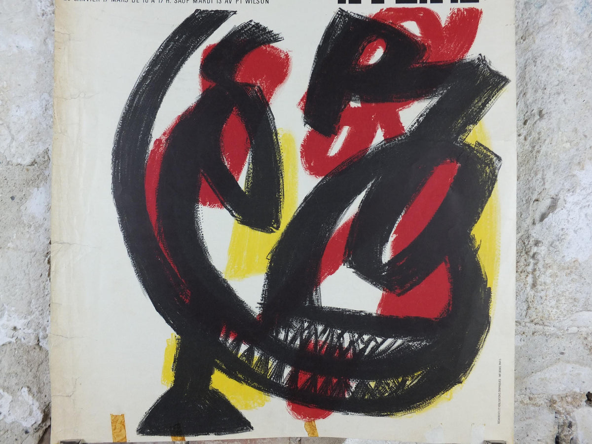 1963 Jean Michel Atlan Poster, Abstract Composition, Cobra Group, avant-garde movement artist gallery exhibition, wall art decor