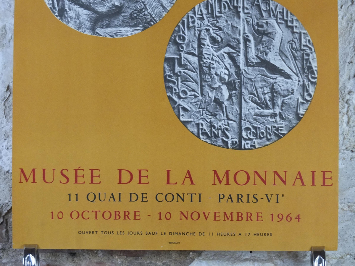 1964 Museum of Money Poster, French Musée de la Monnaie, la Médaille Espagnole Actuelle, coins, artist gallery exhibition wall art decor