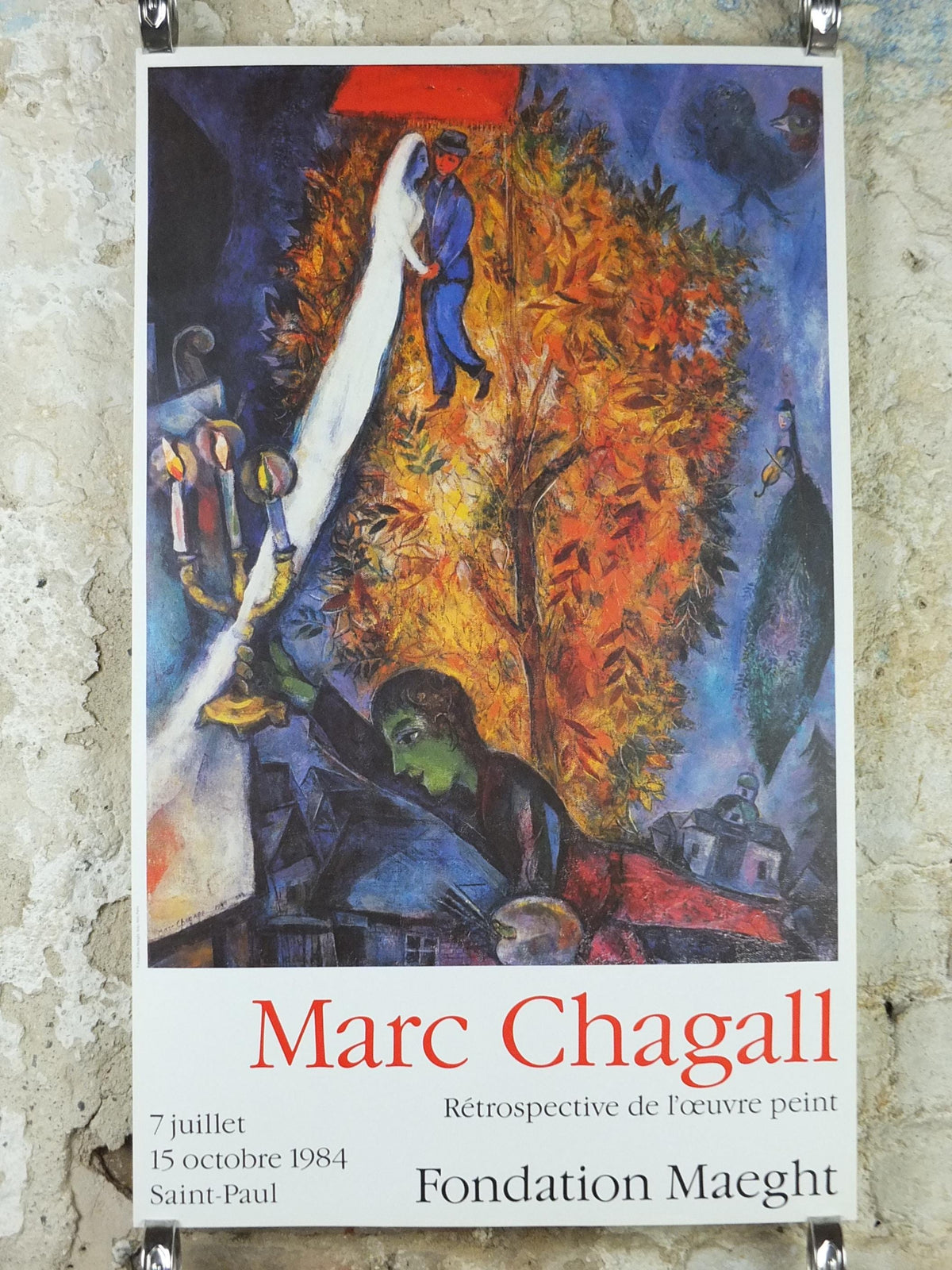 1984 Marc Chagall Poster, The Tree of Life 1948, L'Arbre de vie, Cubism and Expressionism, gallery exhibition, wall art decor