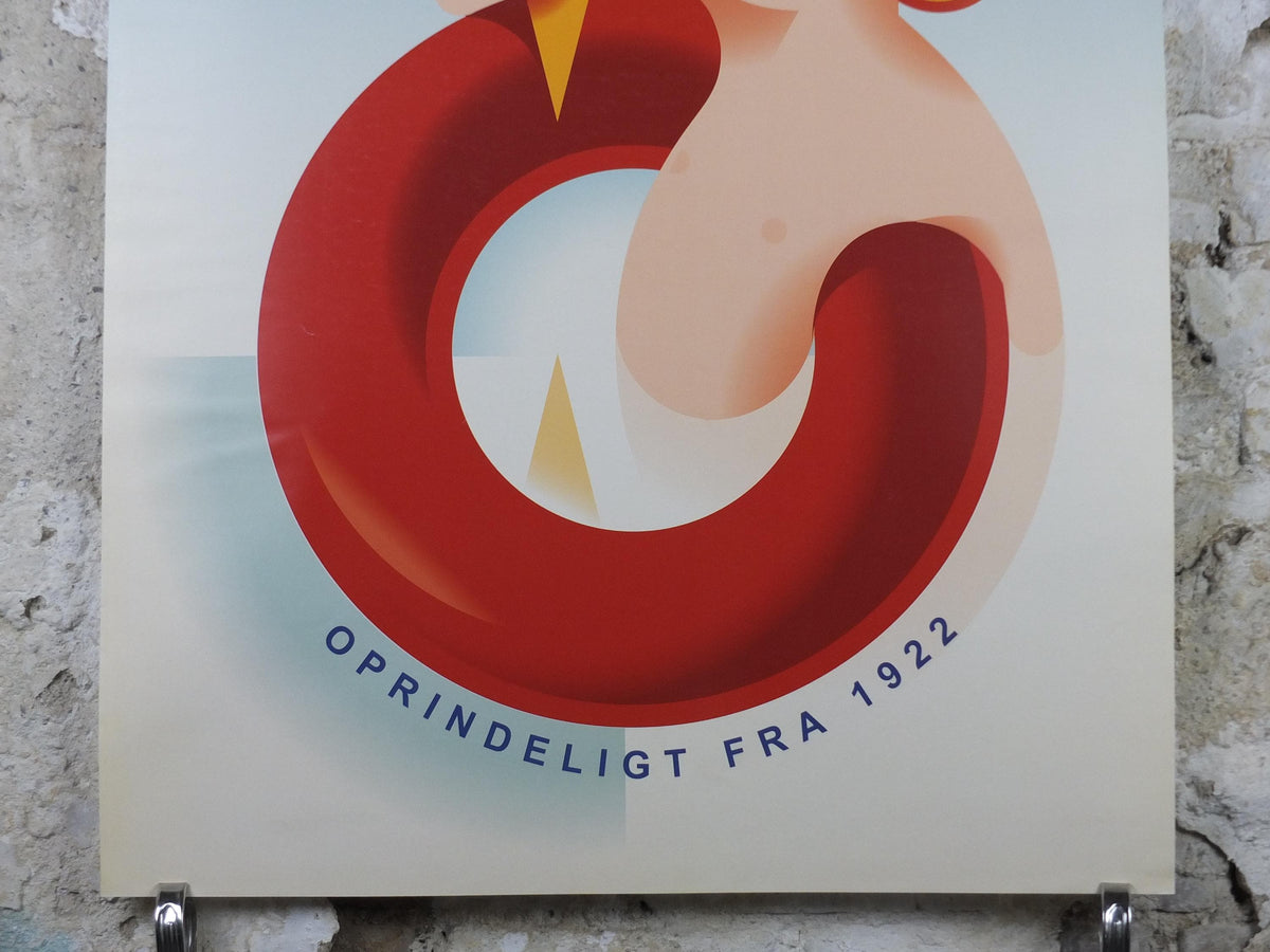 Hansens Ice Cream Poster, Hansens flødeis, girl with ice cream in a swimming ring, advertising retro wall art decor