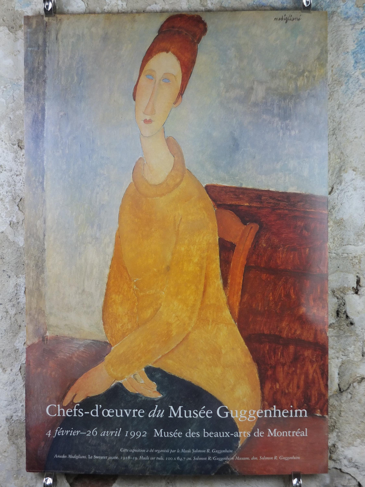 1994 Amedeo Modigliani Poster, Le Sweater Jaune 1918 1919, Guggenheim, Surrealism, Expressionism, artist gallery exhibition, wall art decor