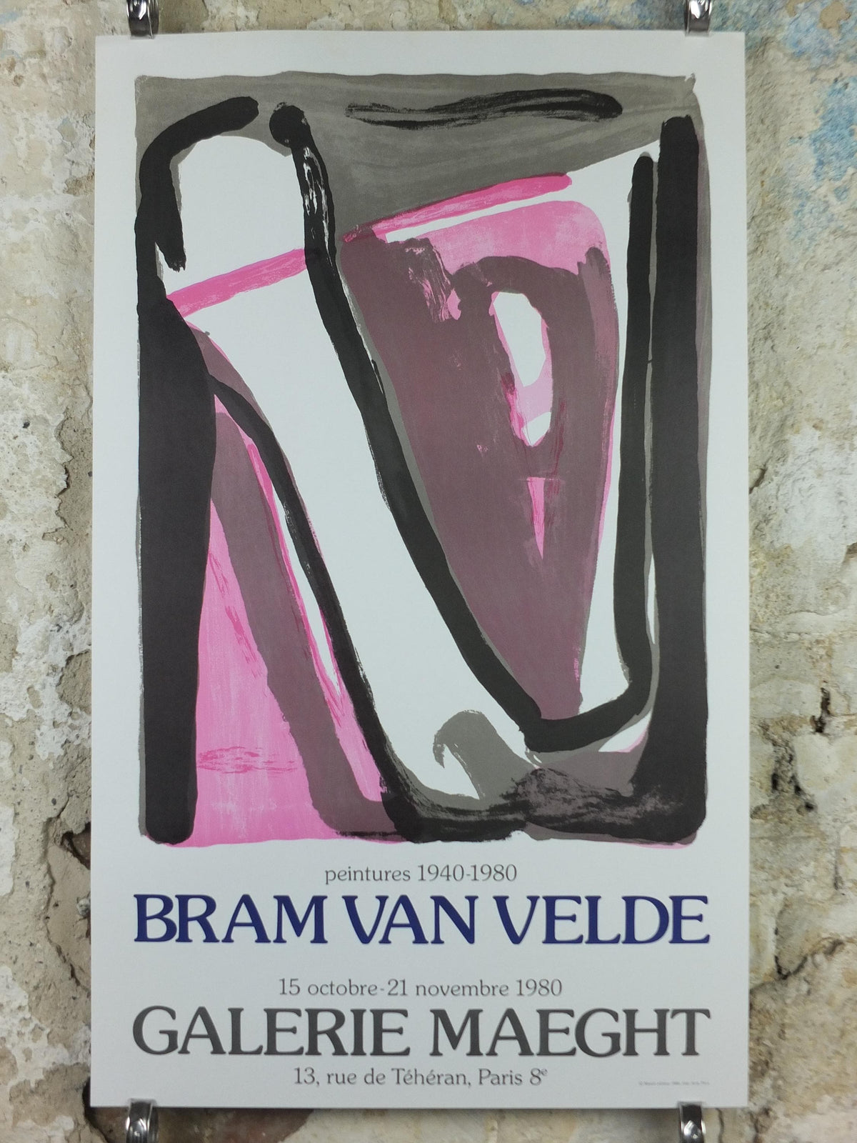 1980 Bram Van Valde Poster, Abstract Surrealism, Pink Tachisme and Lyrical Abstraction, Galerie Maeght, gallery exhibition wall art decor