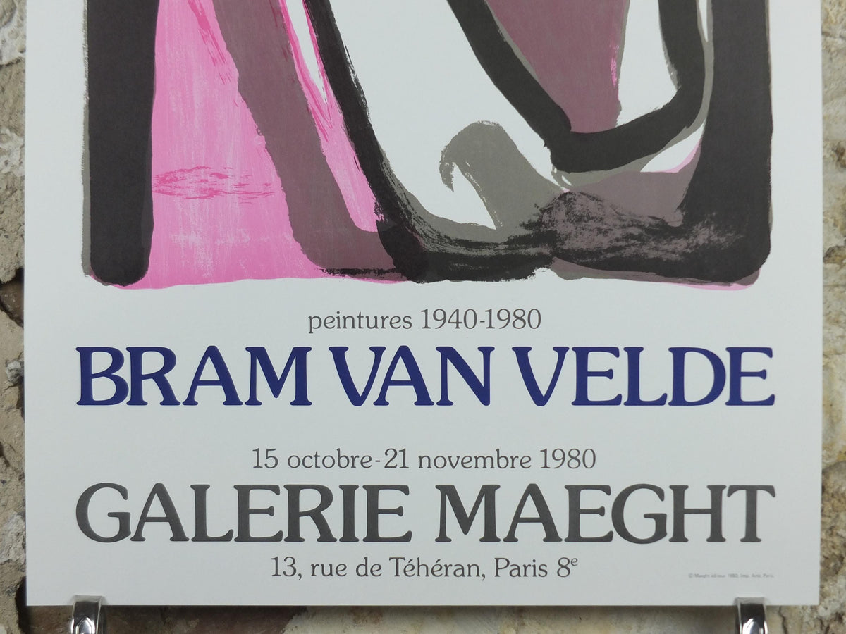 1980 Bram Van Valde Poster, Abstract Surrealism, Pink Tachisme and Lyrical Abstraction, Galerie Maeght, gallery exhibition wall art decor