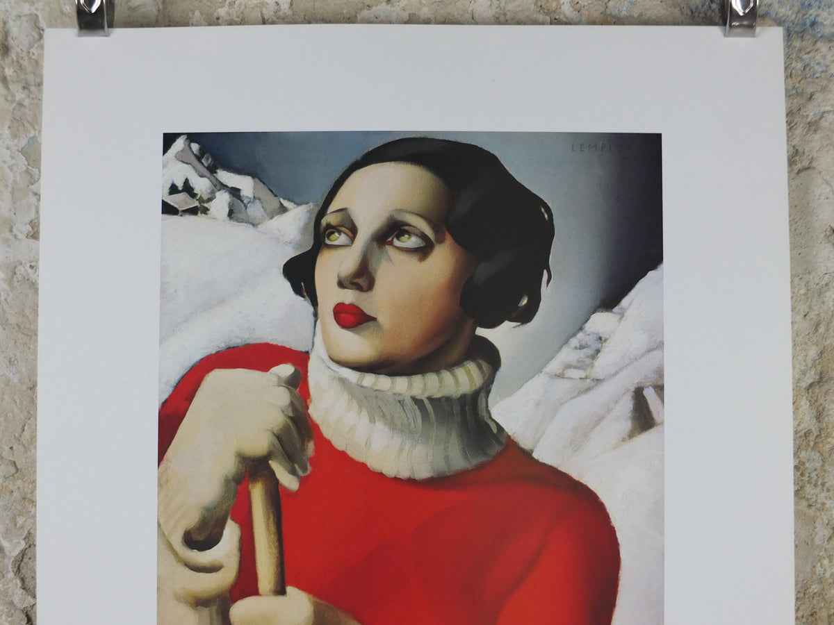 2000 Tamara de Lempicka Poster, St Moritz 1929, Red ski suit Lady, Art Deco Nouveau, cubism neoclassical gallery exhibition, wall art decor