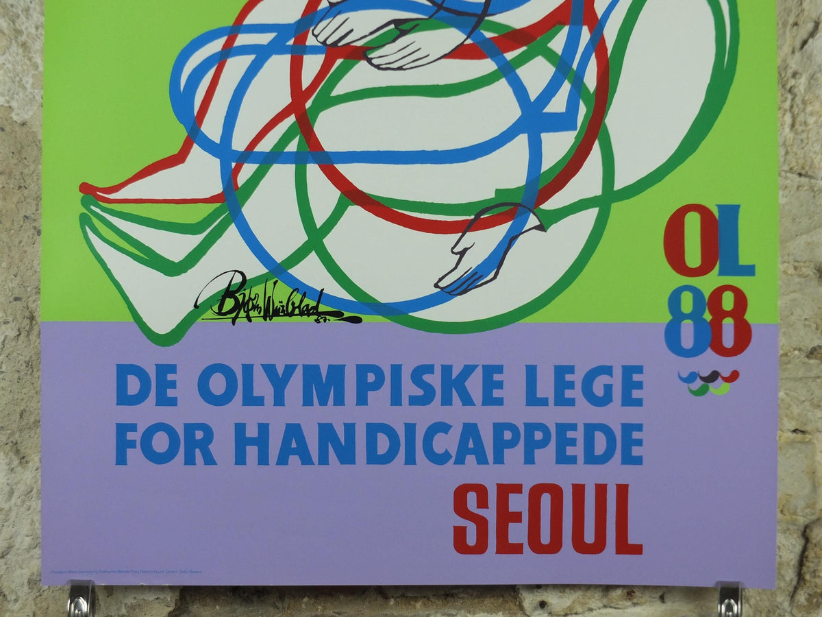 1988 Bjørn Wiinblad Poster, Seoul Olympics and Paralympics, Wheelchair Racing, sport wall art decor