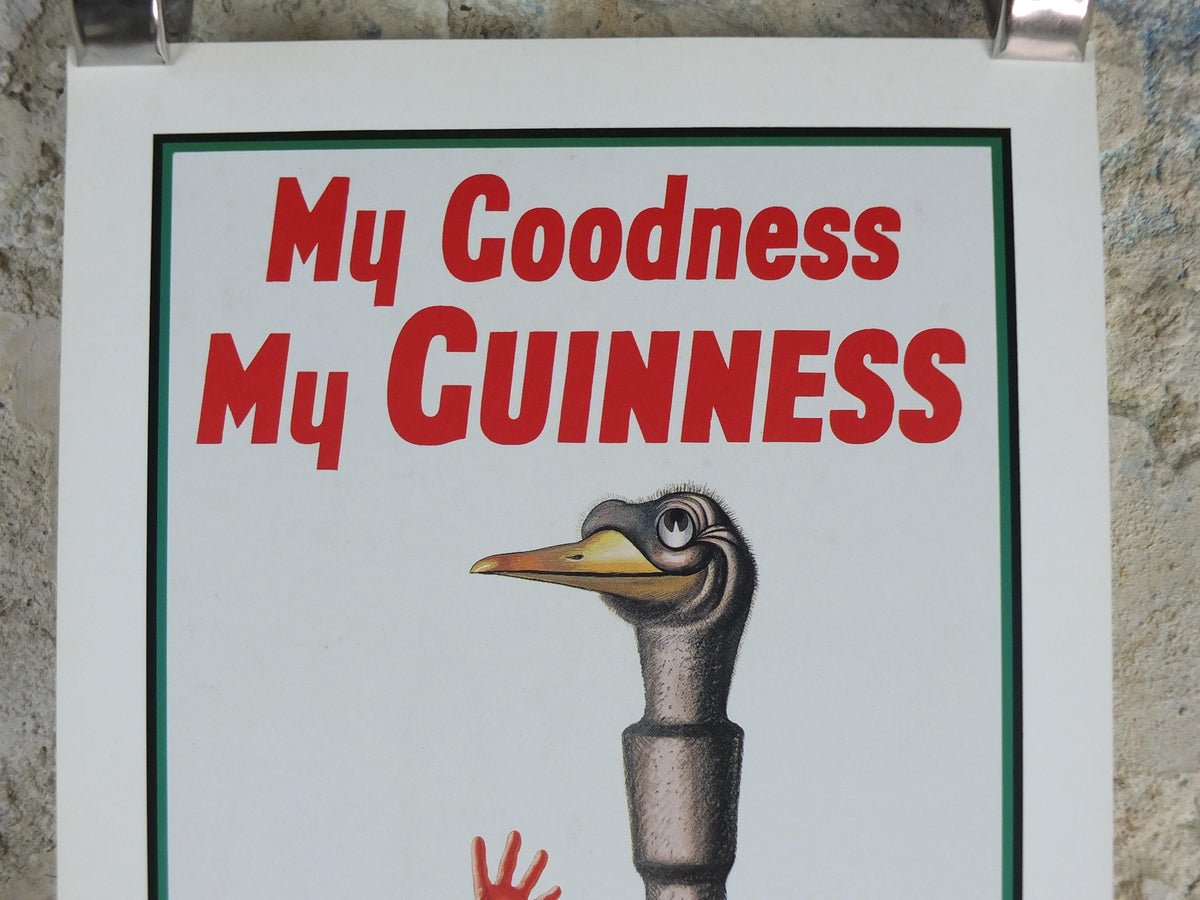 1981 John Gilroy Guinness Toucan Poster, Ostrich 1936, Guinness Zookeeper with ostrich who has swallowed his pint, wall art retro decor