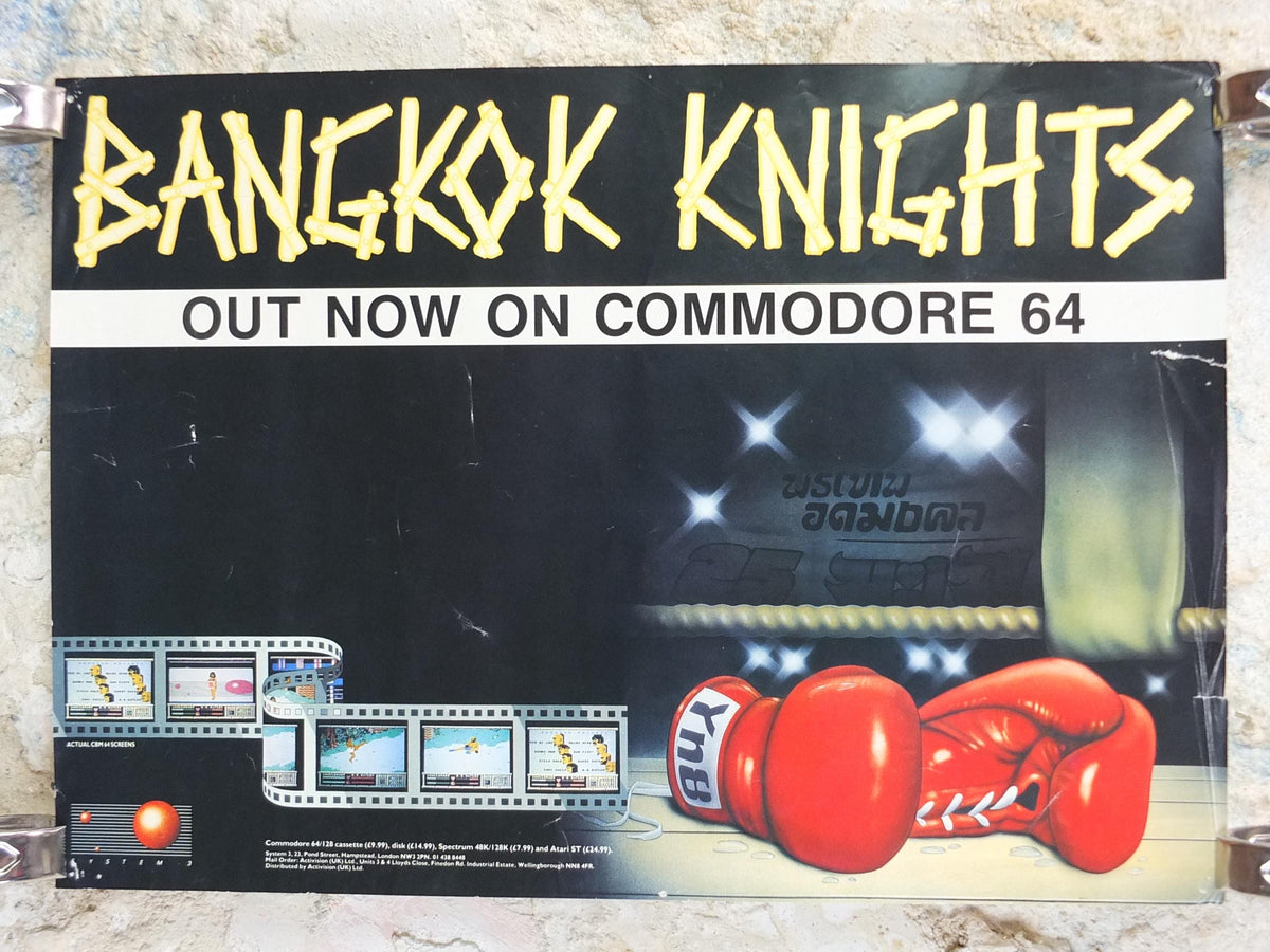 1987 Bangkok Knights Poster, computer game from System 3, Thai boxing, C64 Commodore gaming wall art decor