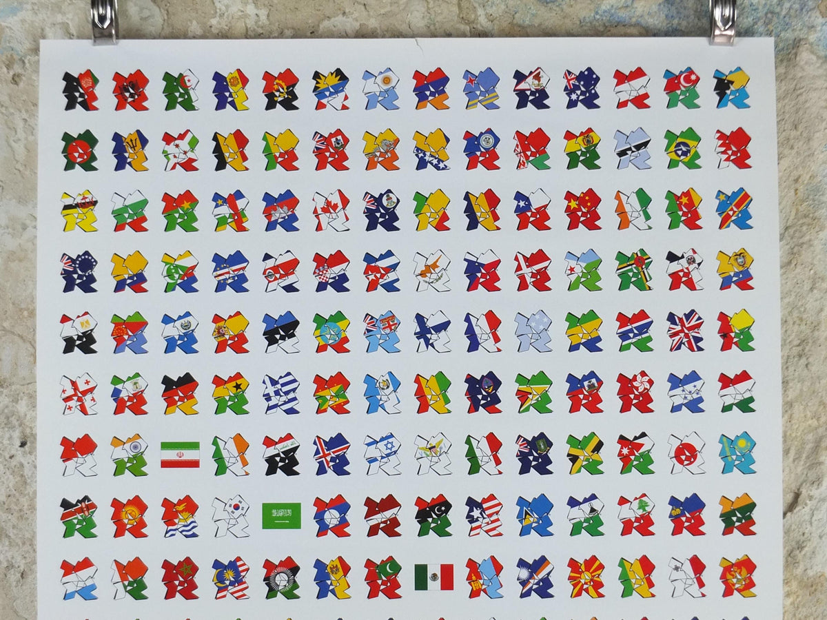 2012 London Olympics Poster, Flags of the participating nations in logo style, LondOn 2012, XXX Olympiad, post modern, sport wall art decor