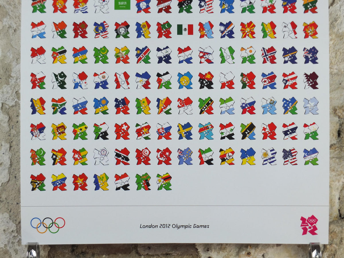 2012 London Olympics Poster, Flags of the participating nations in logo style, LondOn 2012, XXX Olympiad, post modern, sport wall art decor