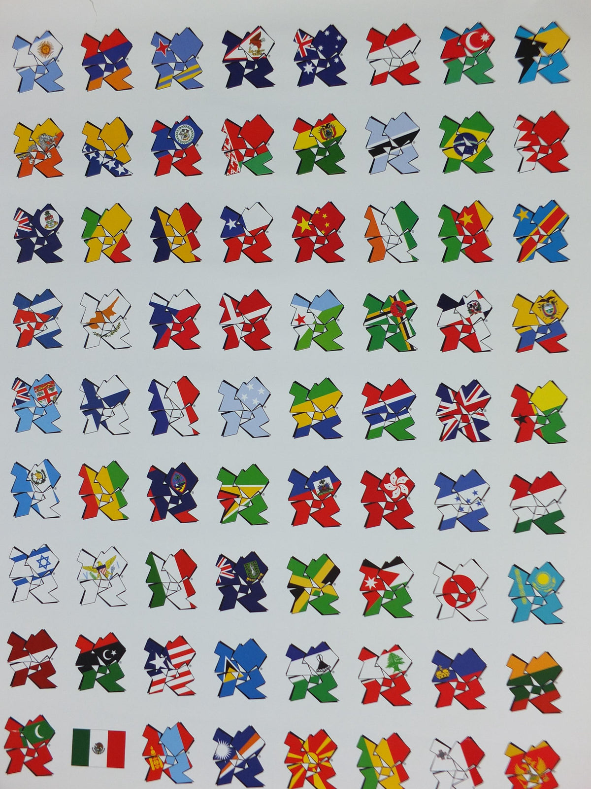 2012 London Olympics Poster, Flags of the participating nations in logo style, LondOn 2012, XXX Olympiad, post modern, sport wall art decor