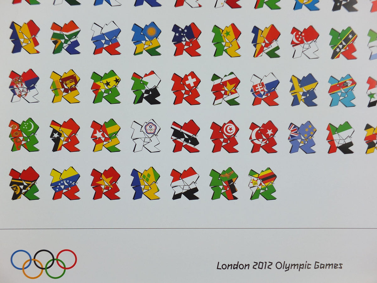 2012 London Olympics Poster, Flags of the participating nations in logo style, LondOn 2012, XXX Olympiad, post modern, sport wall art decor