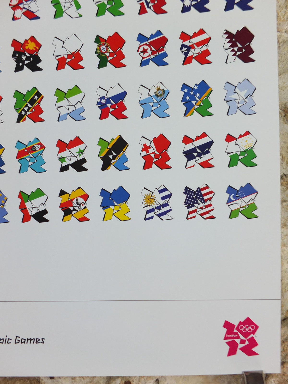 2012 London Olympics Poster, Flags of the participating nations in logo style, LondOn 2012, XXX Olympiad, post modern, sport wall art decor