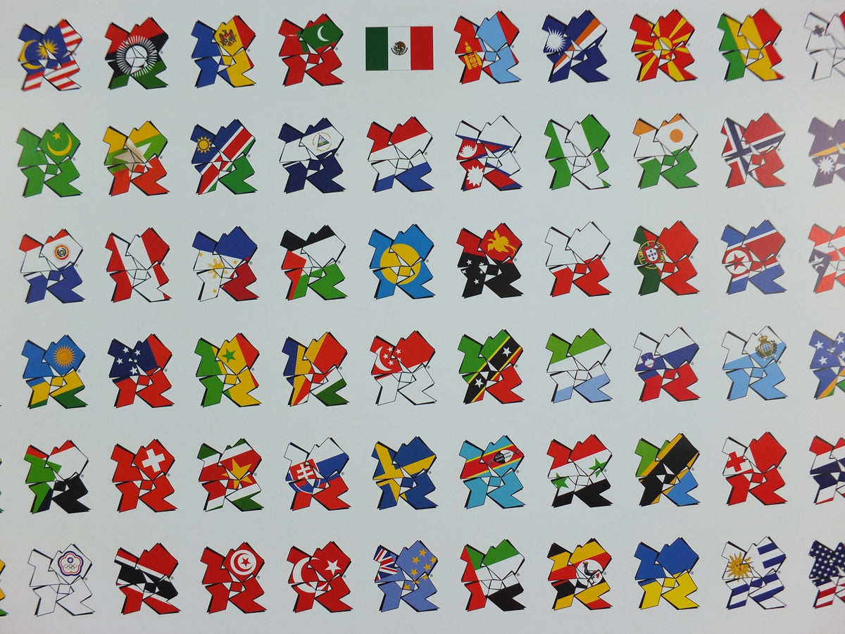 2012 London Olympics Poster, Flags of the participating nations in logo style, LondOn 2012, XXX Olympiad, post modern, sport wall art decor