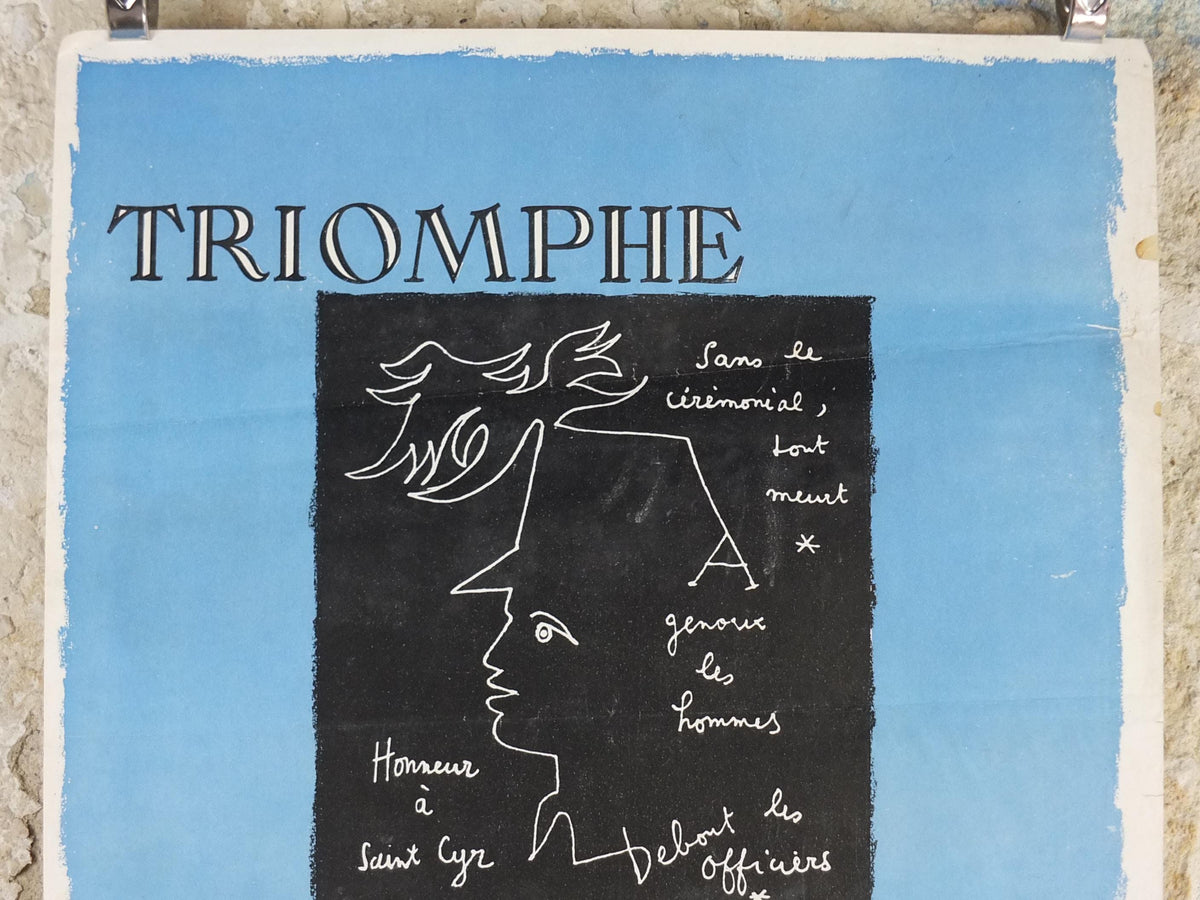 1951 Jean Cocteau Poster, The Triumph of Saint-Cyr 1951, Promotion du Garigliano, surrealist avant-garde Dada, exhibition wall art decor