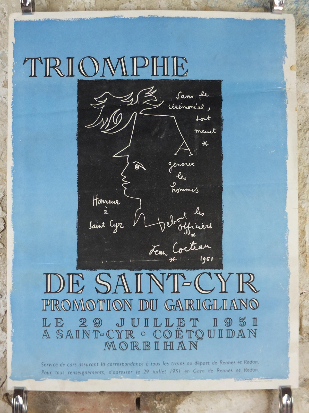 1951 Jean Cocteau Poster, The Triumph of Saint-Cyr 1951, Promotion du Garigliano, surrealist avant-garde Dada, exhibition wall art decor