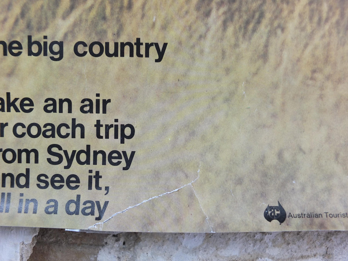 1969 Australia Outback Poster, The Big Country, Sheep farmer on horseback, yellow prairie haze, travel & tourism wall art decor