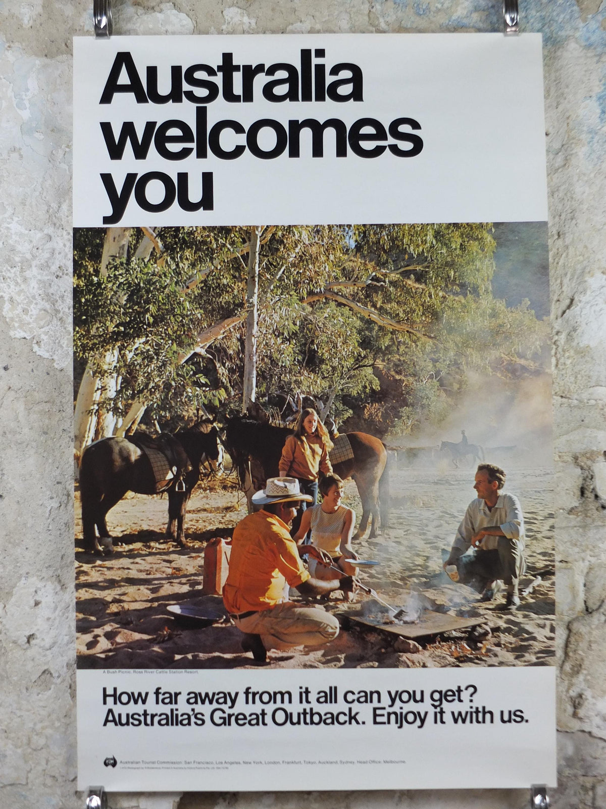 1969 Australia Outback Poster, A bush picnic and BBQ at the Ross River Cattle Station Resort, great outdoors travel & tourism wall art decor