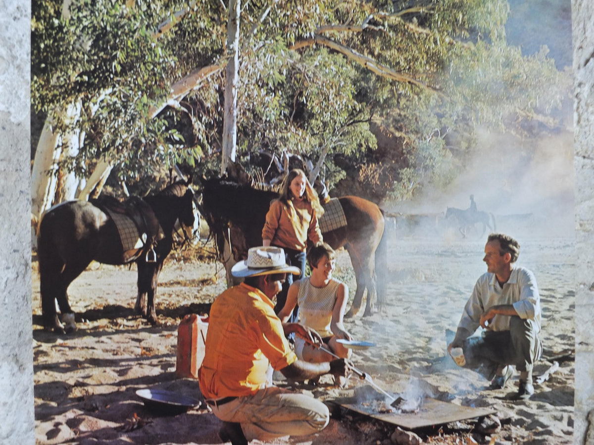 1969 Australia Outback Poster, A bush picnic and BBQ at the Ross River Cattle Station Resort, great outdoors travel & tourism wall art decor