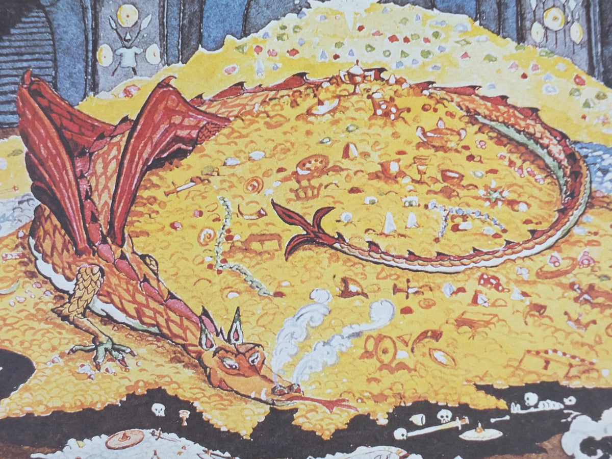 1970s Conversation with Smaug Poster, J.R.R. Tolkien, George Allen & Unwin Lord of the Rings, Hobbit, Camden Graphics fantasy wall art decor