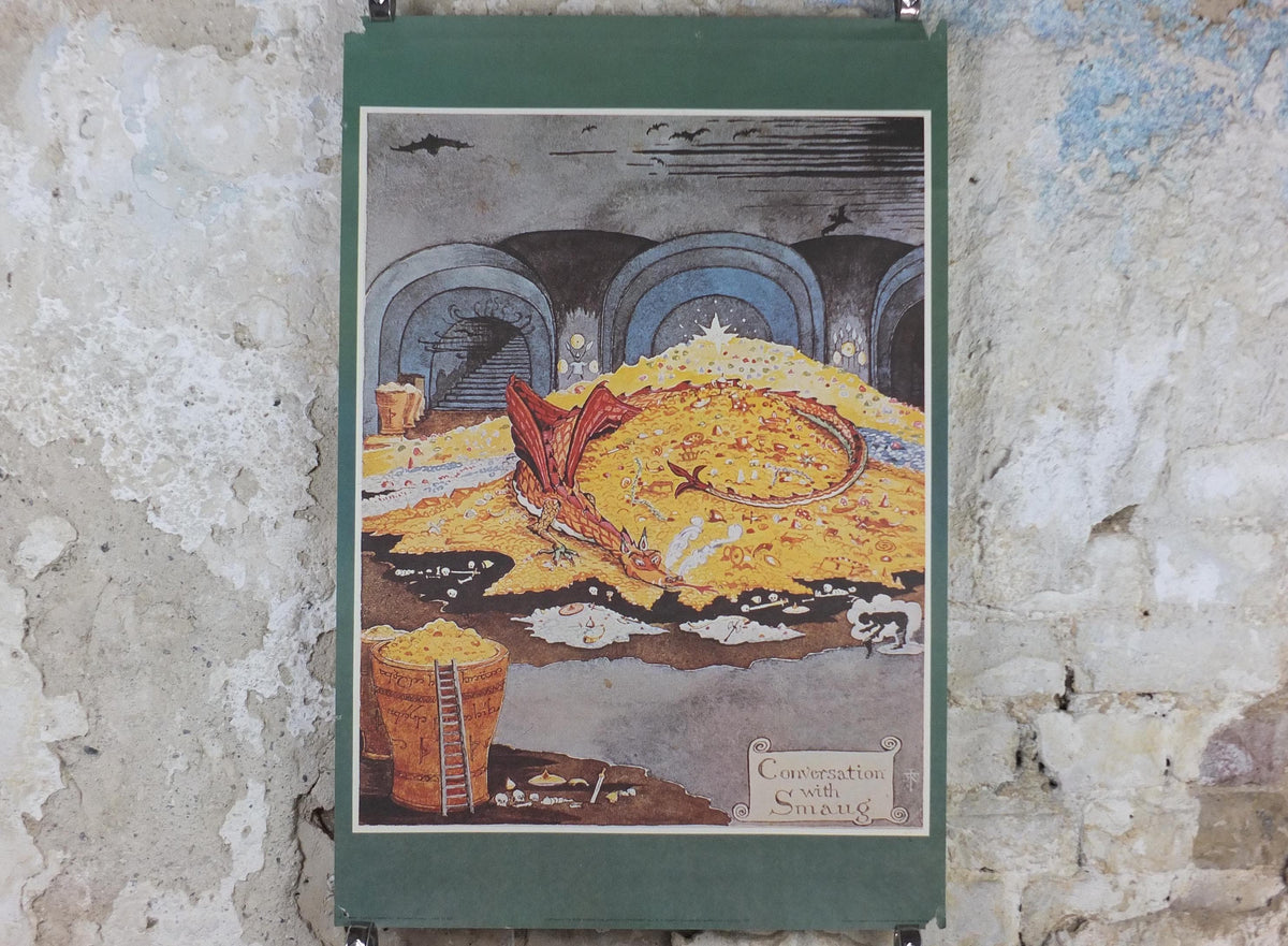 1970s Conversation with Smaug Poster, J.R.R. Tolkien, George Allen & Unwin Lord of the Rings, Hobbit, Camden Graphics fantasy wall art decor
