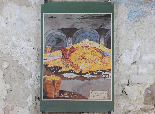1970s Conversation with Smaug Poster, J.R.R. Tolkien, George Allen & Unwin Lord of the Rings, Hobbit, Camden Graphics fantasy wall art decor