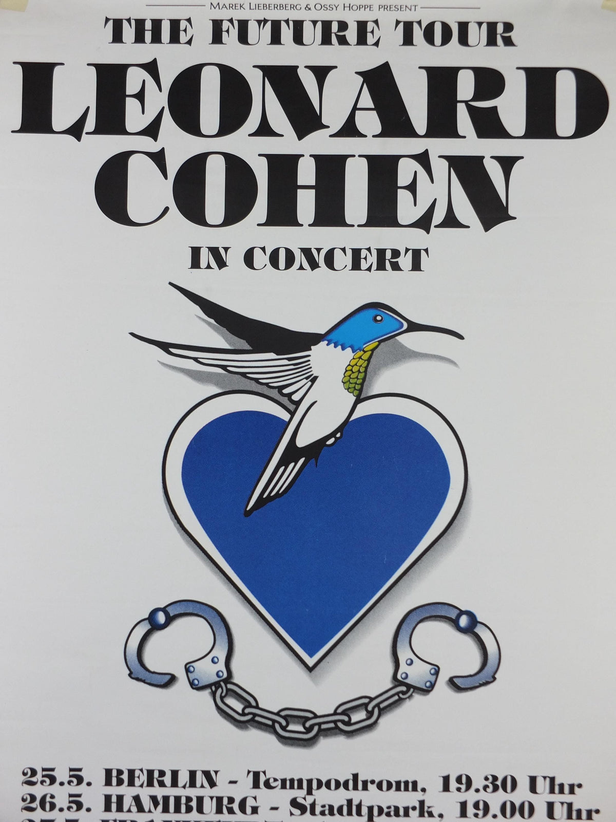 1993 Leonard Cohen Concert Poster, The Future Tour, German venues, Berlin, Hamburg, Frankfurt, Munich, soft rock & folk music wall art decor