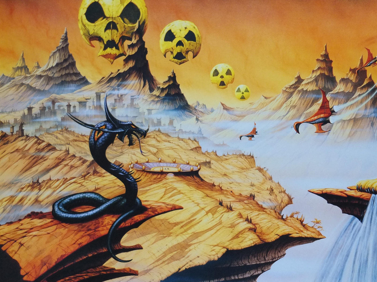 signed 1996 Asia Arena Poster, signed by Rodney Matthews, 4121, epic adventure quest art, Wizards & Genius, fantasy wall art decor