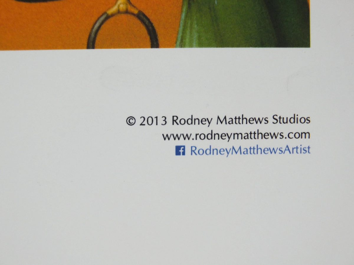 2013 Vet waiting room Poster, hand signed by Rodney Matthews, a pet surgery waiting room full of fantastical animals, fantasy wall art decor