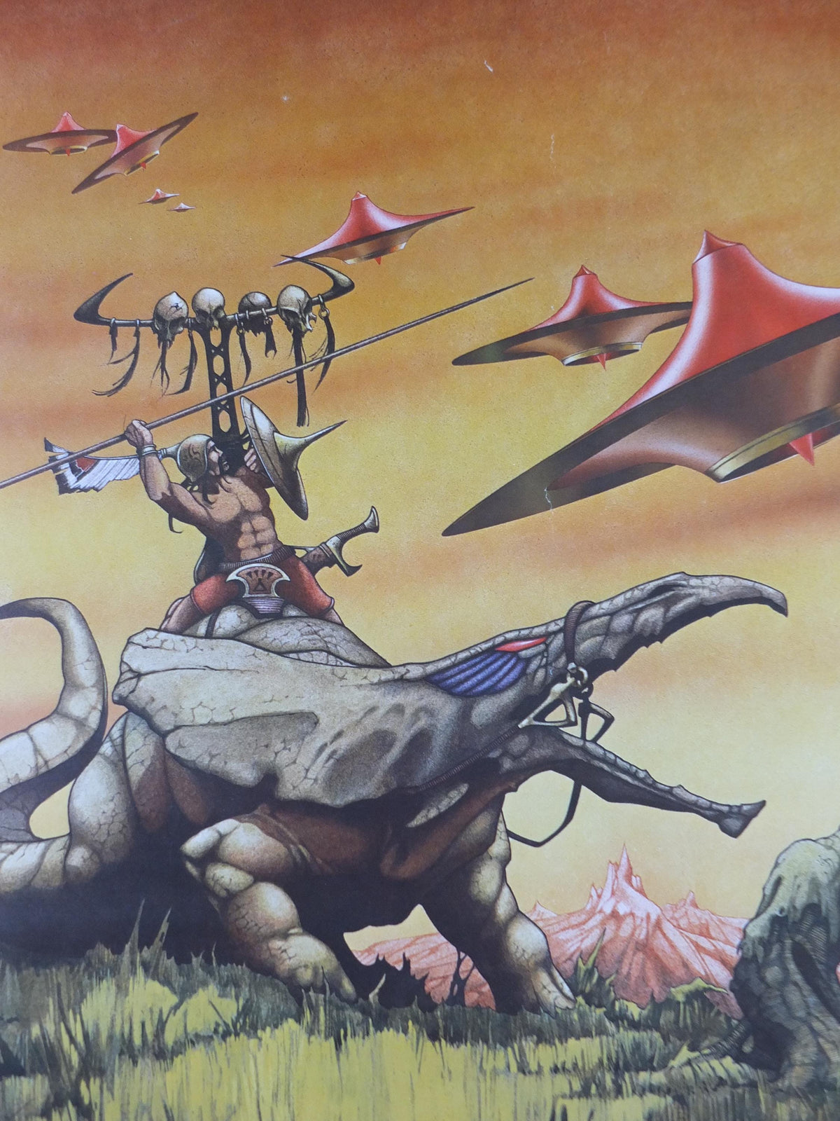 1977 signed Rodney Matthews Poster, Out of an Amber Sky, GA70 epic scifi adventure quest art, Big O Posters, fantasy wall art decor