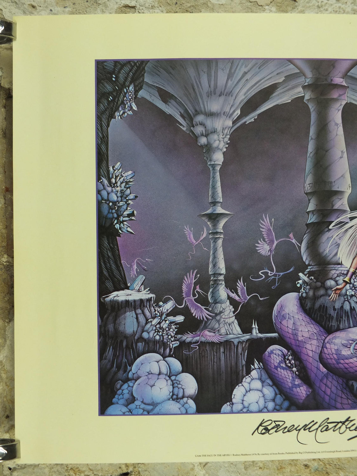1978 signed Rodney Matthews Poster, The Face in the Abyss, GA86 epic scifi adventure quest art, Big O Posters, fantasy wall art decor