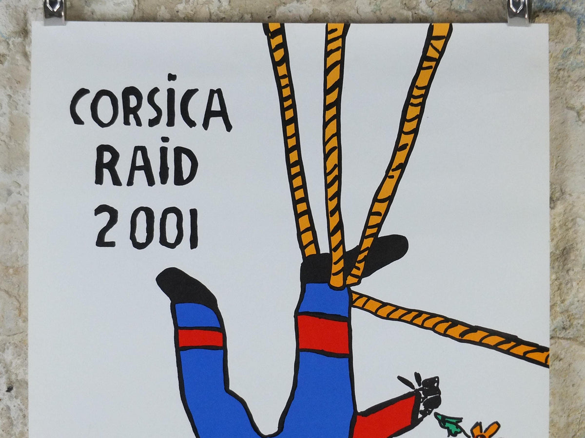 2001 Corsica Raid Poster, by Raymond Savignac, endurance nature sports for eco-adventurers in Corsica, adventure wall art decor