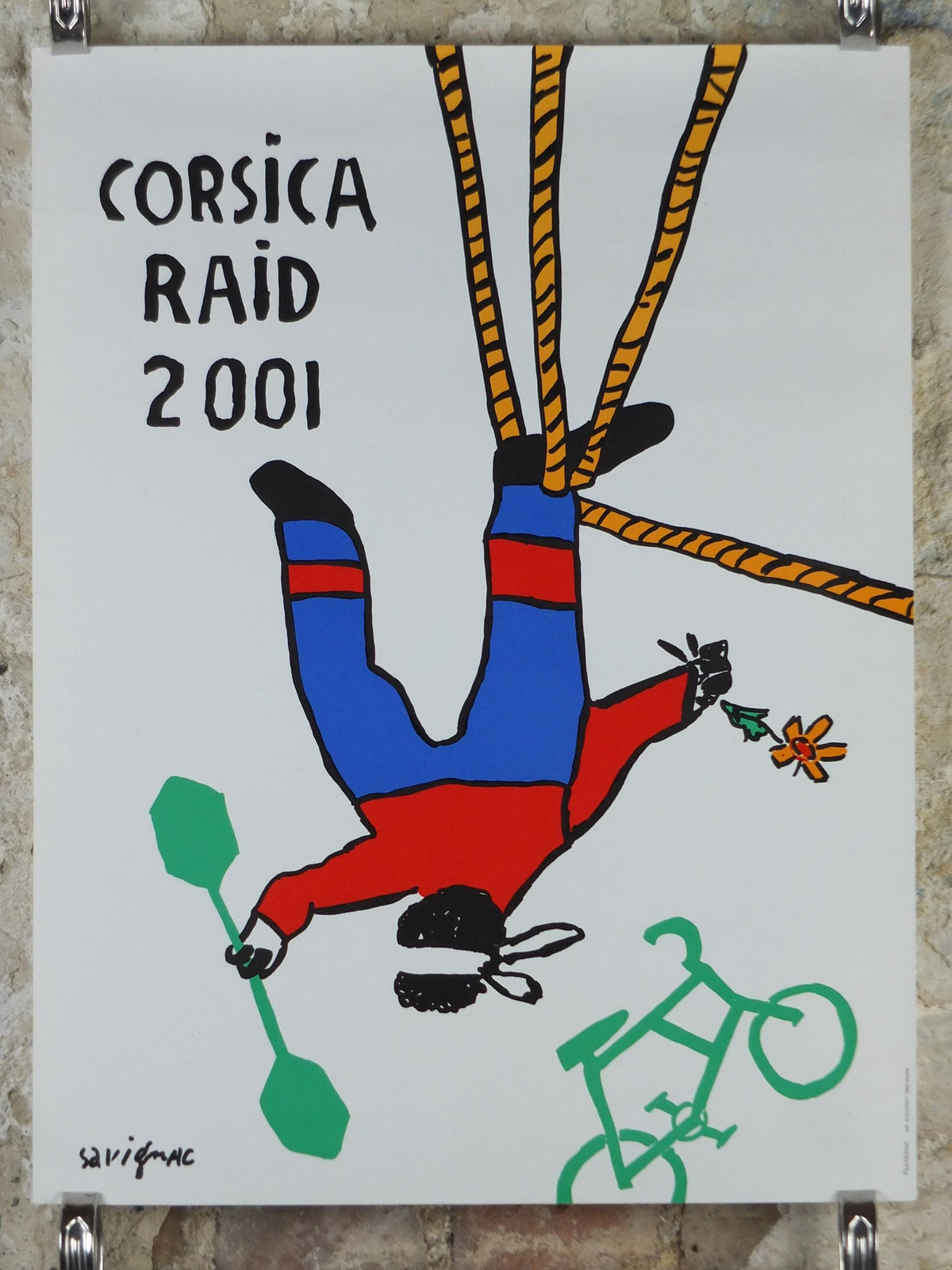 2001 Corsica Raid Poster, by Raymond Savignac, endurance nature sports for eco-adventurers in Corsica,  adventure wall art decor