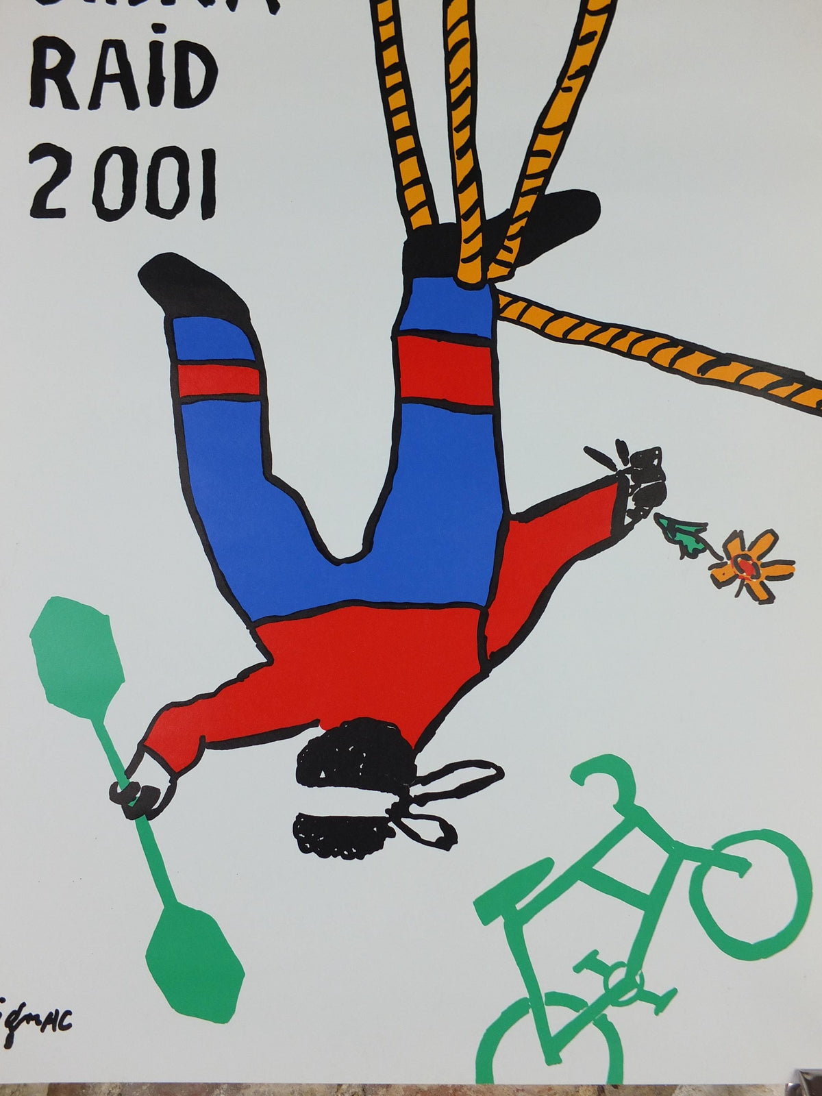 2001 Corsica Raid Poster, by Raymond Savignac, endurance nature sports for eco-adventurers in Corsica, adventure wall art decor