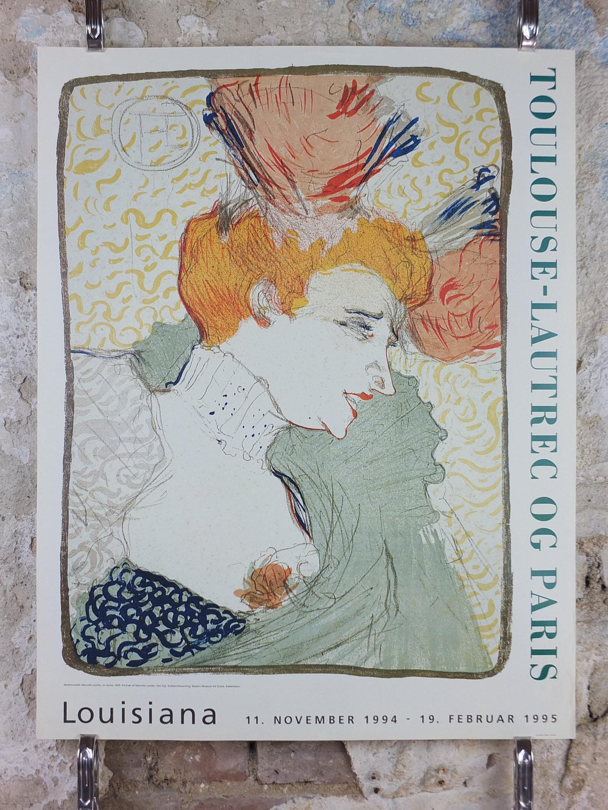 1995 Henri Toulouse-Lautrec Poster, Portrait Bust of Mademoiselle Marcelle Lender, Art Nouveau, gallery exhibition, wall art decor