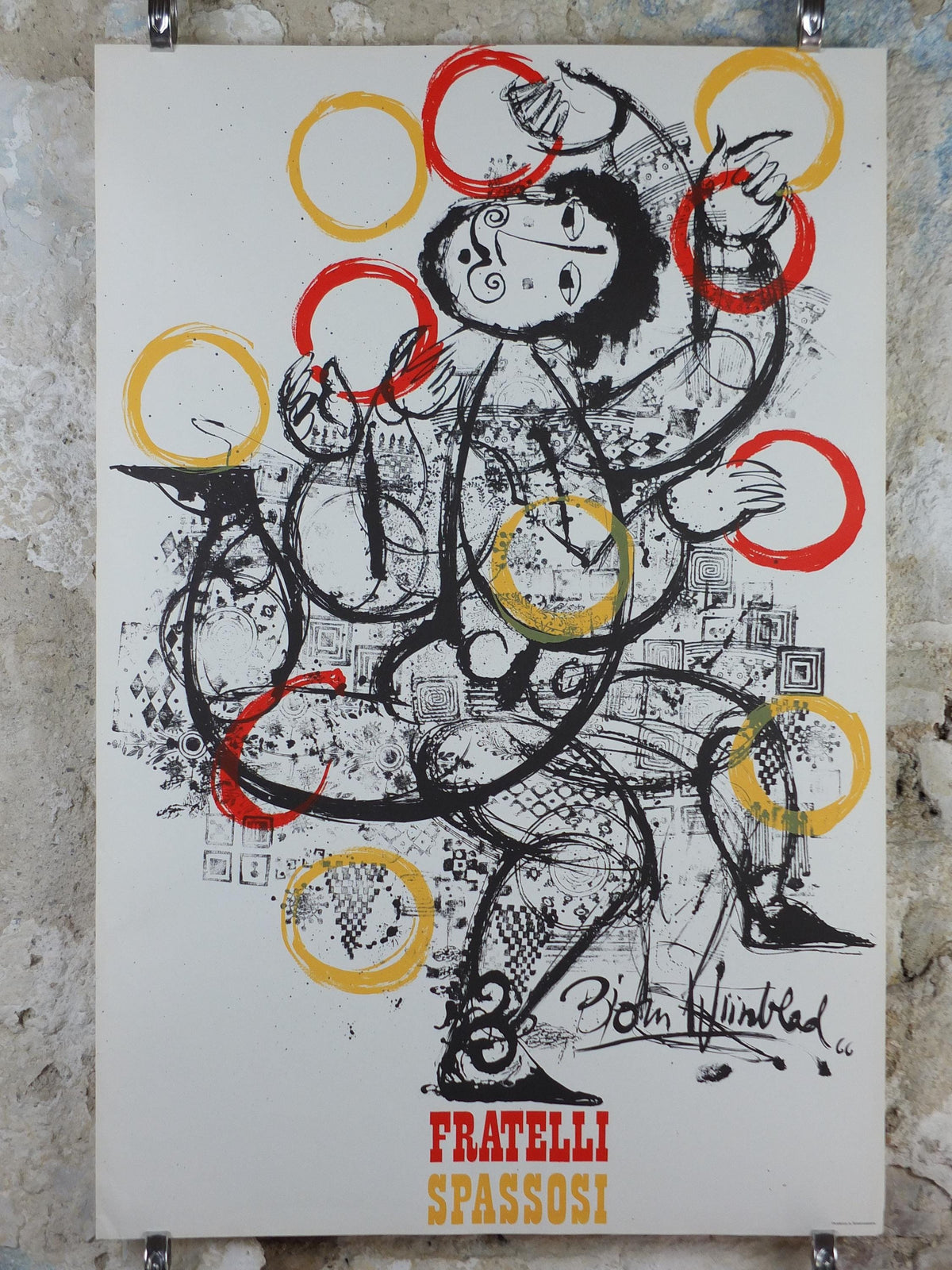 1966 Bjørn Wiinblad Poster, The Chuckle Brothers, Fratelli Spassosi, Juggling and Italian Performing Arts, theatre wall art decor