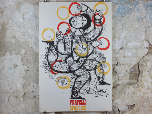 1966 Bjørn Wiinblad Poster, The Chuckle Brothers, Fratelli Spassosi, Juggling and Italian Performing Arts, theatre wall art decor
