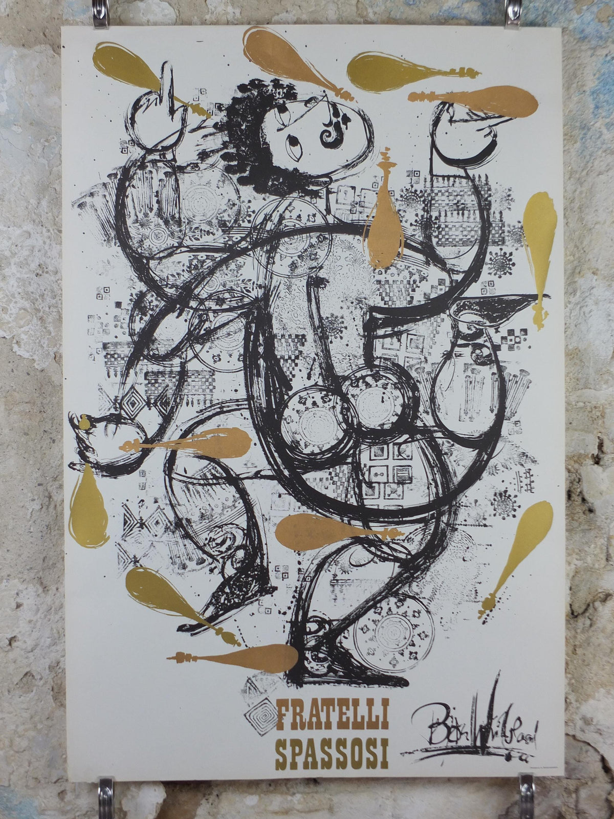 1966 Bjørn Wiinblad Poster, The Chuckle Brothers, Fratelli Spassosi, Juggling and Italian Performing Arts, theatre wall art decor