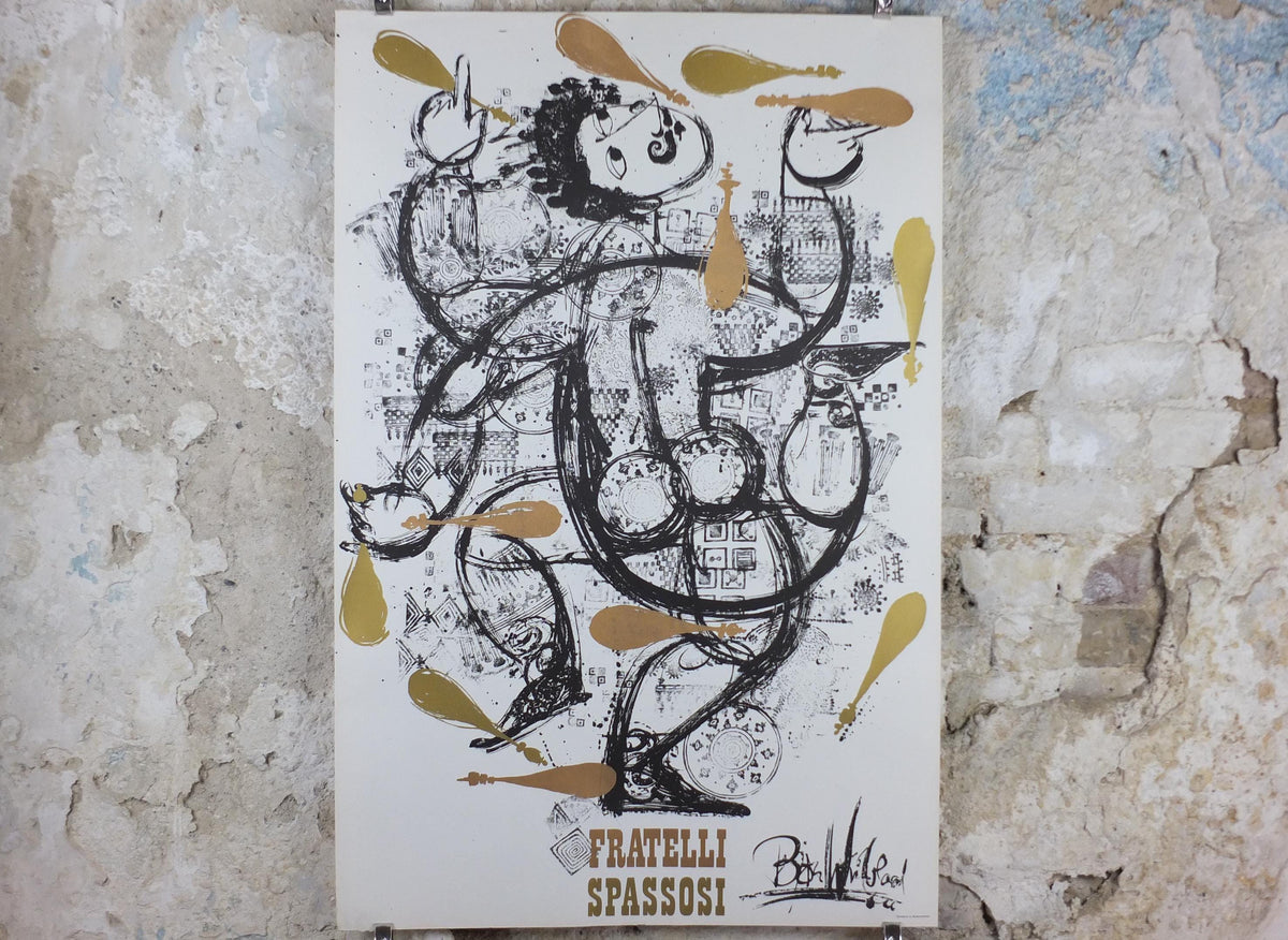 1966 Bjørn Wiinblad Poster, The Chuckle Brothers, Fratelli Spassosi, Juggling and Italian Performing Arts, theatre wall art decor