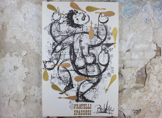 1966 Bjørn Wiinblad Poster, The Chuckle Brothers, Fratelli Spassosi, Juggling and Italian Performing Arts, theatre wall art decor