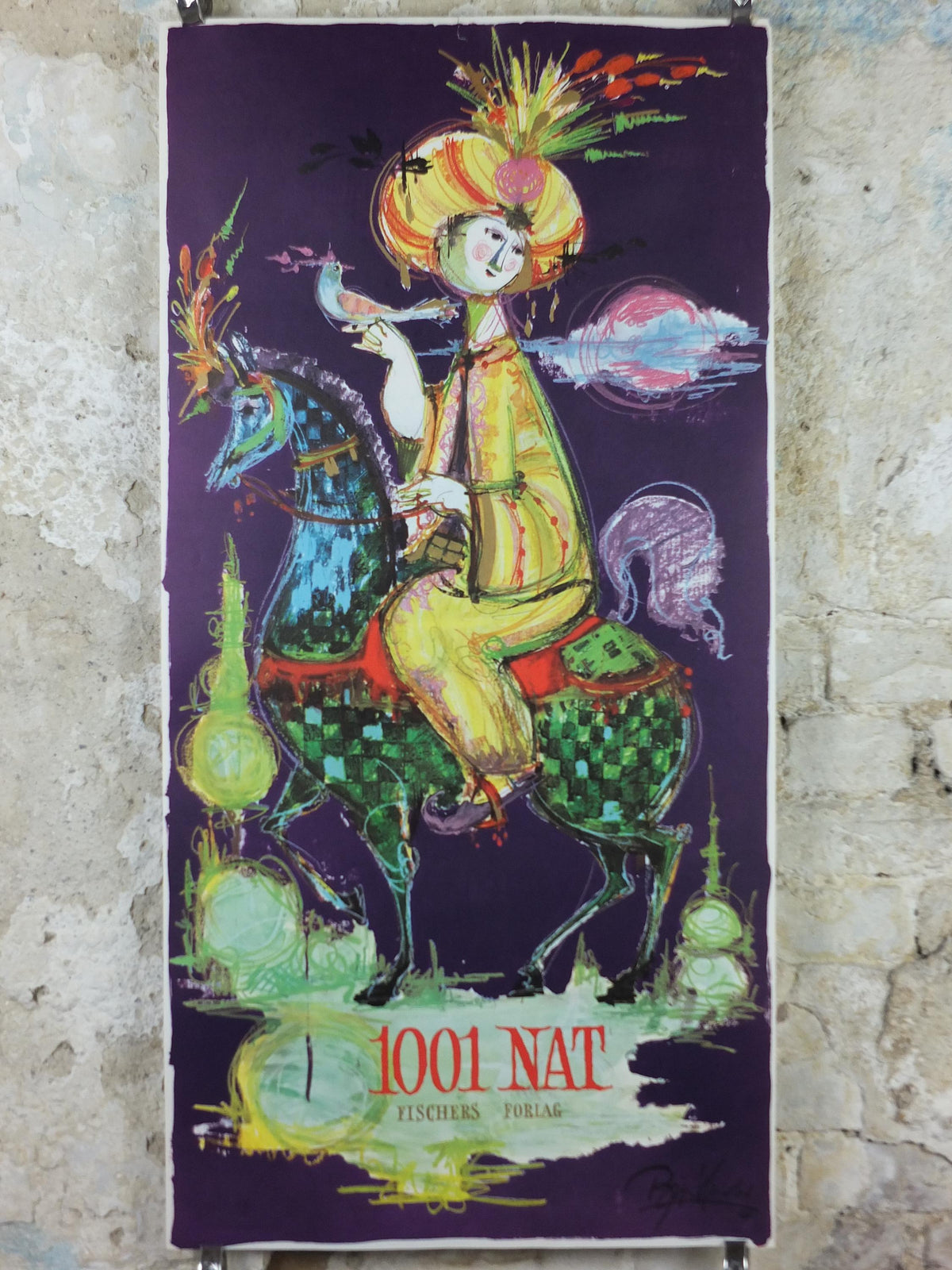 1961 Bjørn Wiinblad Poster, 1001 Arabian Nights, The Story of the Three Sisters, Shahryar & Scheherazade Middle Eastern tales wall art decor