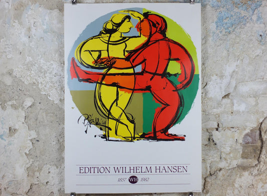 1982 Bjørn Wiinblad Poster, Edition Wilhelm Hansen, Music publishing, 125th anniversary, dancers, wall art decor