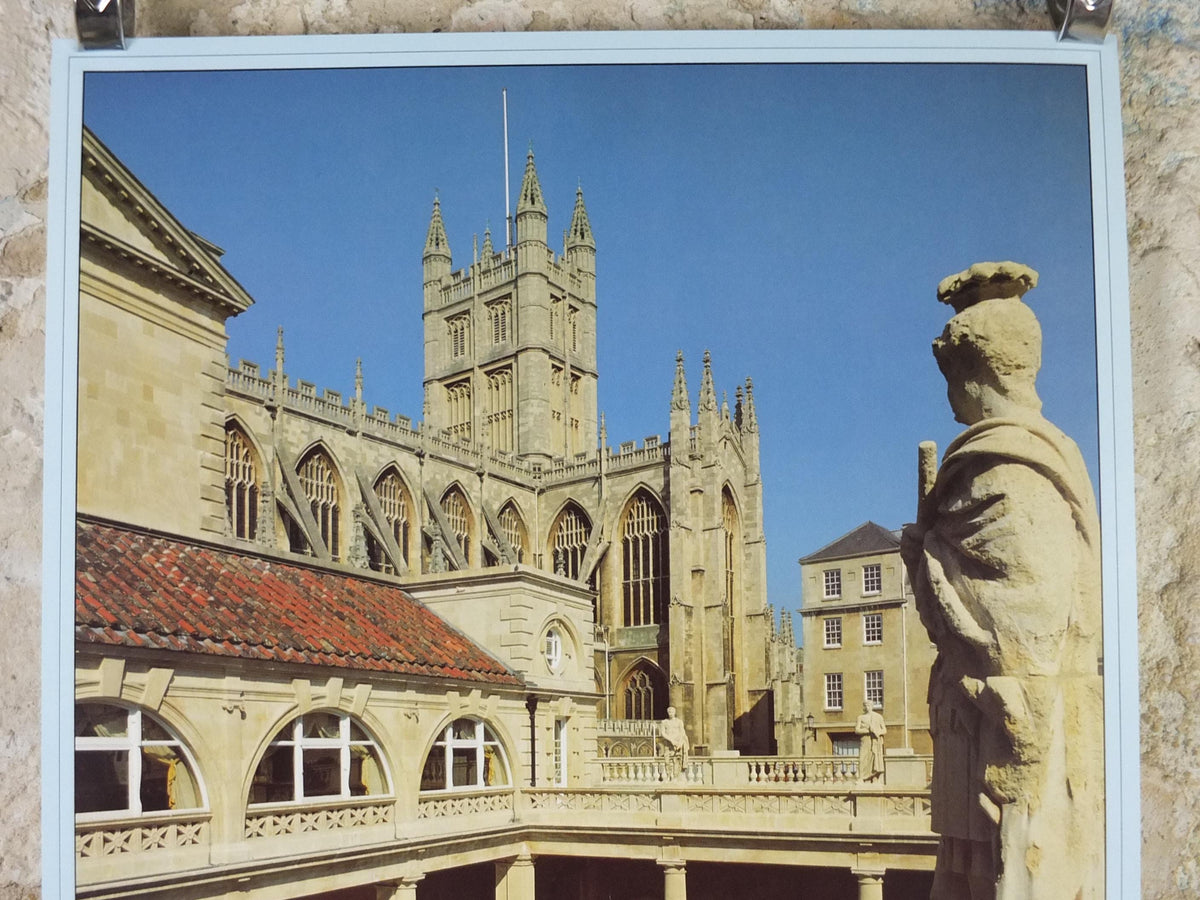 1970s Bath Travel Poster, Roman Baths & Abbey, Tourist Information Centre, Avon, Somerset, England, United Kingdom, travel wall art decor