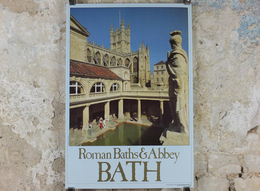 1970s Bath Travel Poster, Roman Baths & Abbey, Tourist Information Centre, Avon, Somerset, England, United Kingdom, travel wall art decor