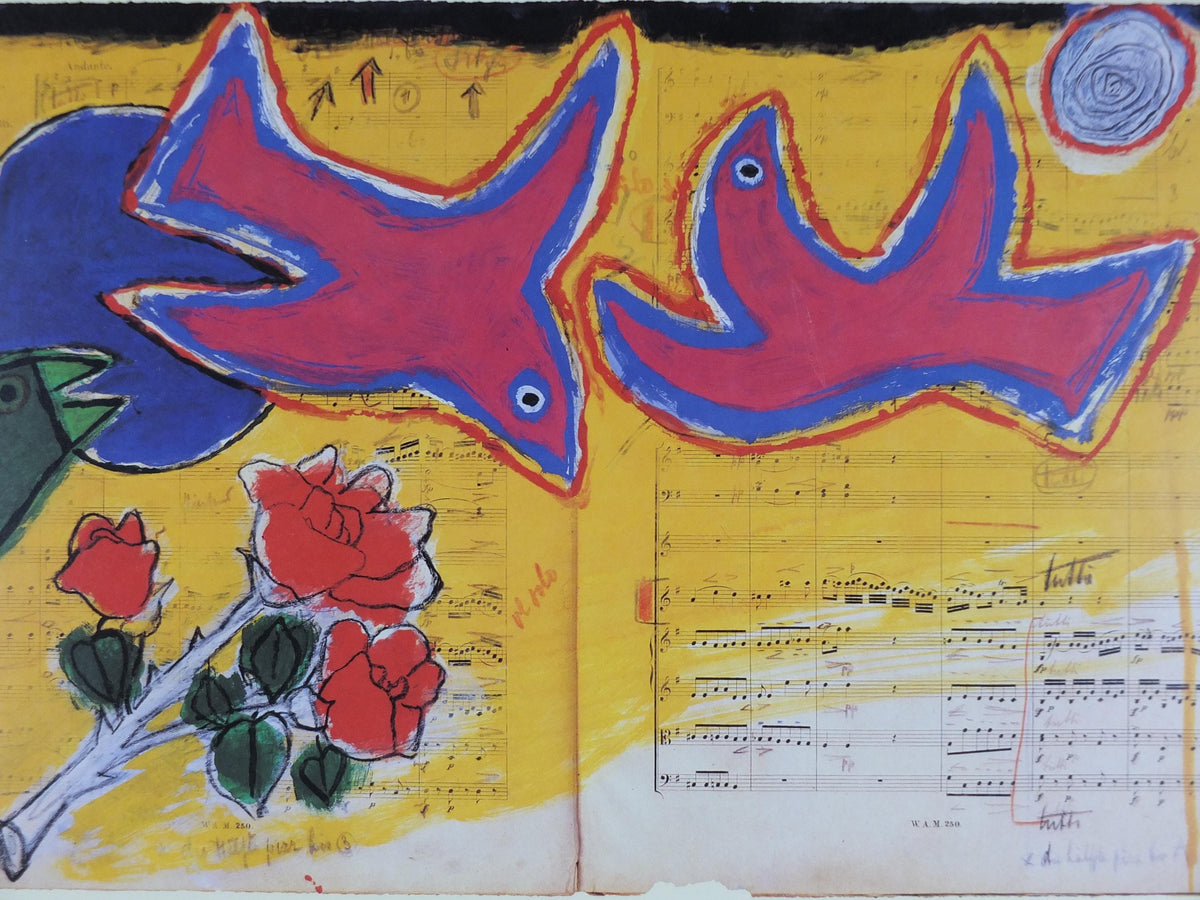 1988 Corneille Poster, Homage to Mozart, Cobra Group, Reflex Movement, Guillaume Beverloo, artist gallery exhibition, wall art decor